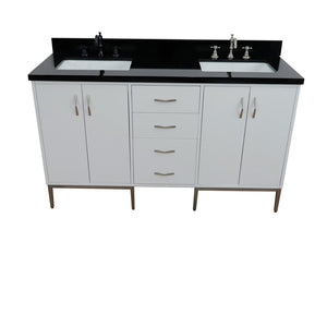 Bellaterra 61" Double Sink Vanity in White Finish with Counter Top and Sink 408001-61D-WH, Black Galaxy Granite / Rectangle, Front