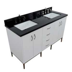 Bellaterra 61" Double Sink Vanity in White Finish with Counter Top and Sink 408001-61D-WH, Black Galaxy Granite / Rectangle, Front Top View
