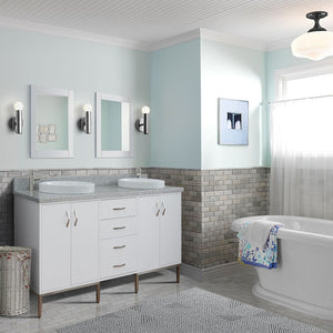 Bellaterra 61" Double Sink Vanity in White Finish with Counter Top and Sink 408001-61D-WH, Gray Granite / Round, Front