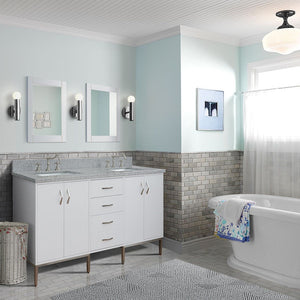 Bellaterra 61" Double Sink Vanity in White Finish with Counter Top and Sink 408001-61D-WH, Gray Granite / Rectangle, Front