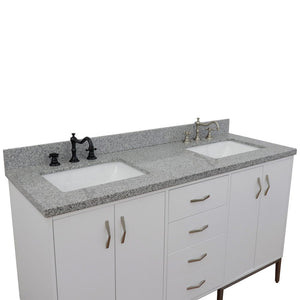 Bellaterra 61" Double Sink Vanity in White Finish with Counter Top and Sink 408001-61D-WH, Gray Granite / Rectangle, Front Top