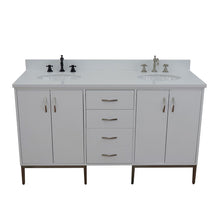 Load image into Gallery viewer, Bellaterra 61&quot; Double Sink Vanity in White Finish with Counter Top and Sink 408001-61D-WH, White Quartz / Oval, Front