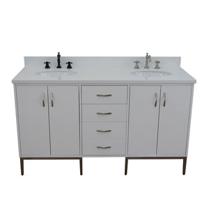 Bellaterra 61" Double Sink Vanity in White Finish with Counter Top and Sink 408001-61D-WH, White Quartz / Oval, Front