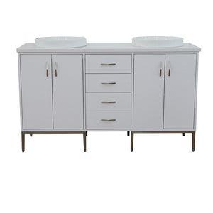 Bellaterra 61" Double Sink Vanity in White Finish with Counter Top and Sink 408001-61D-WH, White Quartz / Round, Front