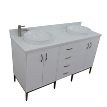 Load image into Gallery viewer, Bellaterra 61&quot; Double Sink Vanity in White Finish with Counter Top and Sink 408001-61D-WH, White Quartz / Round, Front Top