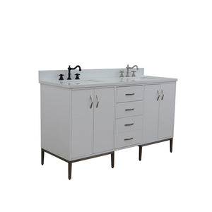 Bellaterra 61" Double Sink Vanity in White Finish with Counter Top and Sink 408001-61D-WH, White Quartz / Rectangle, Front