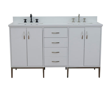 Bellaterra 61" Double Sink Vanity in White Finish with Counter Top and Sink 408001-61D-WH, White Quartz / Rectangle, Front