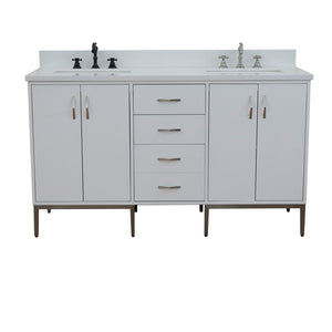 Bellaterra 61" Double Sink Vanity in White Finish with Counter Top and Sink 408001-61D-WH, White Quartz / Rectangle, Front