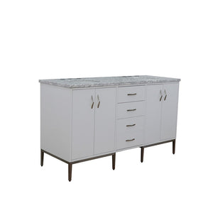 Bellaterra 61" Double Sink Vanity in White Finish with Counter Top and Sink 408001-61D-WH, White Carrara Marble / Oval, Front sideview