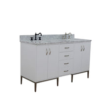 Load image into Gallery viewer, Bellaterra 61&quot; Double Sink Vanity in White Finish with Counter Top and Sink 408001-61D-WH, White Carrara Marble / Oval, Front
