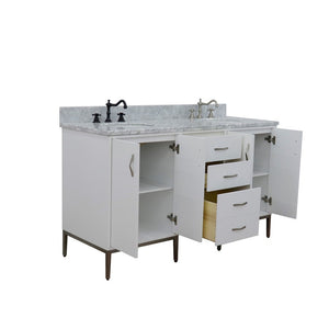 Bellaterra 61" Double Sink Vanity in White Finish with Counter Top and Sink 408001-61D-WH, White Carrara Marble / Oval, Open