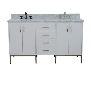 Bellaterra 61" Double Sink Vanity in White Finish with Counter Top and Sink 408001-61D-WH, White Carrara Marble / Oval, Front