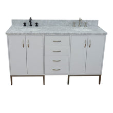 Load image into Gallery viewer, Bellaterra 61&quot; Double Sink Vanity in White Finish with Counter Top and Sink 408001-61D-WH, White Carrara Marble / Oval, Front Top