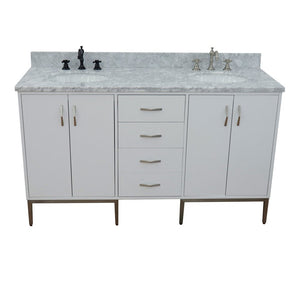 Bellaterra 61" Double Sink Vanity in White Finish with Counter Top and Sink 408001-61D-WH, White Carrara Marble / Oval, Front Top