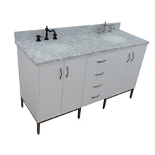 Load image into Gallery viewer, Bellaterra 61&quot; Double Sink Vanity in White Finish with Counter Top and Sink 408001-61D-WH, White Carrara Marble / Oval, Front Top view