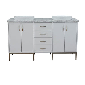 Bellaterra 61" Double Sink Vanity in White Finish with Counter Top and Sink 408001-61D-WH, White Carrara Marble / Round, Front