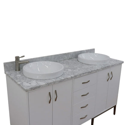 Bellaterra 61" Double Sink Vanity in White Finish with Counter Top and Sink 408001-61D-WH, White Carrara Marble / Round, Topview