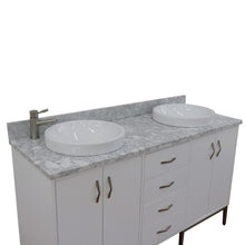Load image into Gallery viewer, Bellaterra 61&quot; Double Sink Vanity in White Finish with Counter Top and Sink 408001-61D-WH, White Carrara Marble / Round, Topview