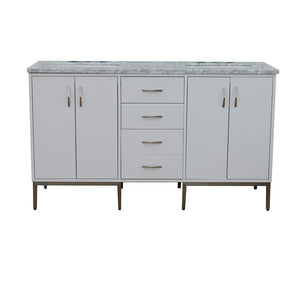 Bellaterra 61" Double Sink Vanity in White Finish with Counter Top and Sink 408001-61D-WH, White Carrara Marble / Rectangle, Front