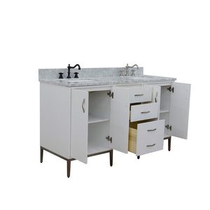 Bellaterra 61" Double Sink Vanity in White Finish with Counter Top and Sink 408001-61D-WH, White Carrara Marble / Rectangle, Open