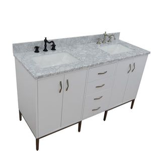 Bellaterra 61" Double Sink Vanity in White Finish with Counter Top and Sink 408001-61D-WH, White Carrara Marble / Rectangle, Front Topview