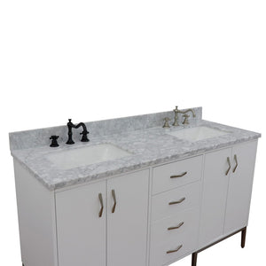 Bellaterra 61" Double Sink Vanity in White Finish with Counter Top and Sink 408001-61D-WH, White Carrara Marble / Rectangle, Front Side