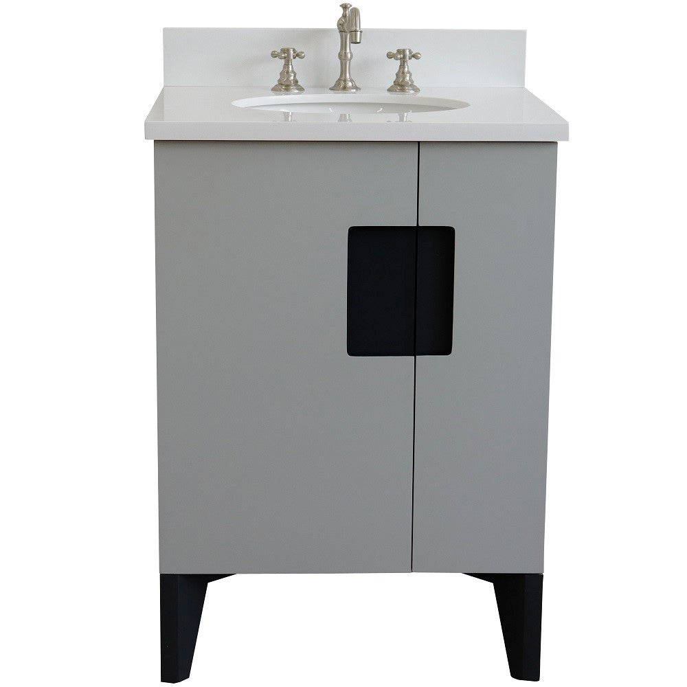 Bellaterra 25" Wood Single Vanity w/ Counter Top and Sink Light Gray Finish 408800-25-LG-WEO