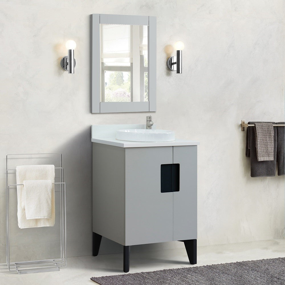 Bellaterra 25" Wood Single Vanity w/ Counter Top and Sink Light Gray Finish 408800-25-LG-WERD