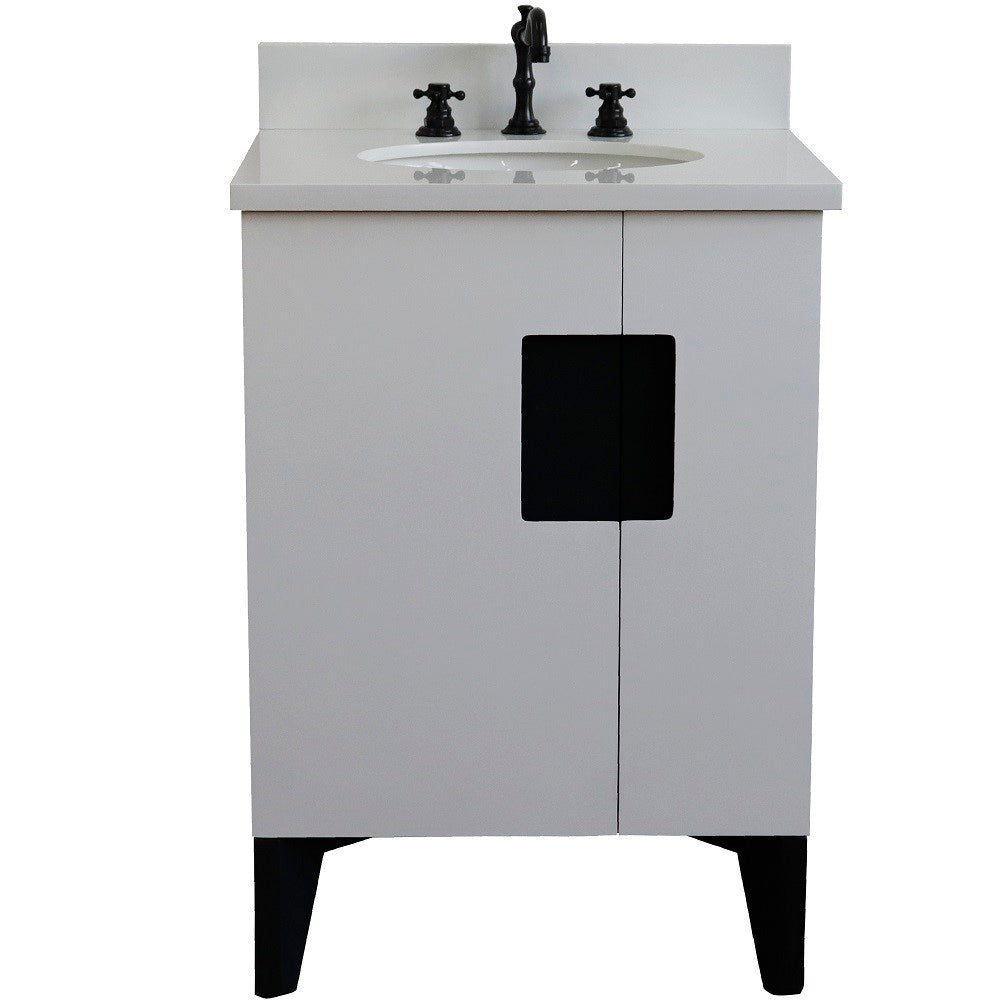 Bellaterra 25" Wood Single Vanity w/ Counter Top and Sink White Finish 408800-25-WH-WEO