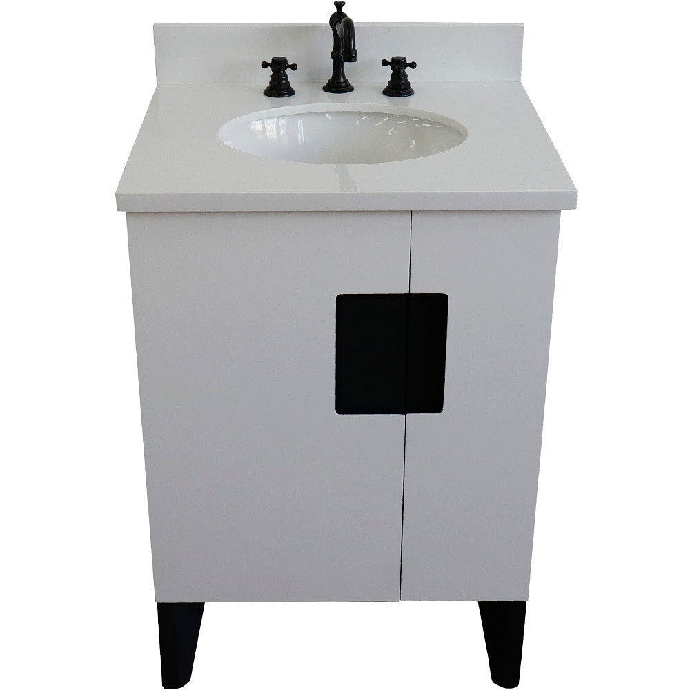 Bellaterra 25" Wood Single Vanity w/ Counter Top and Sink White Finish 408800-25-WH-WEO