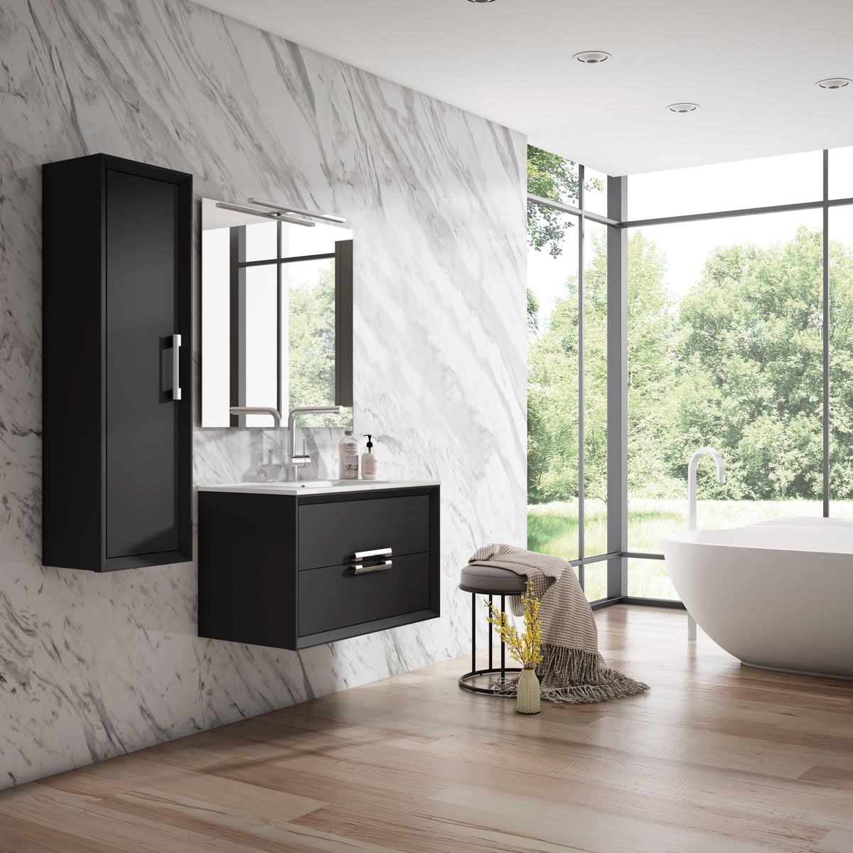 Lucena Bath 40" Décor Tirador Vanity in White, Black, Gray or White and Silver. - The Bath Vanities