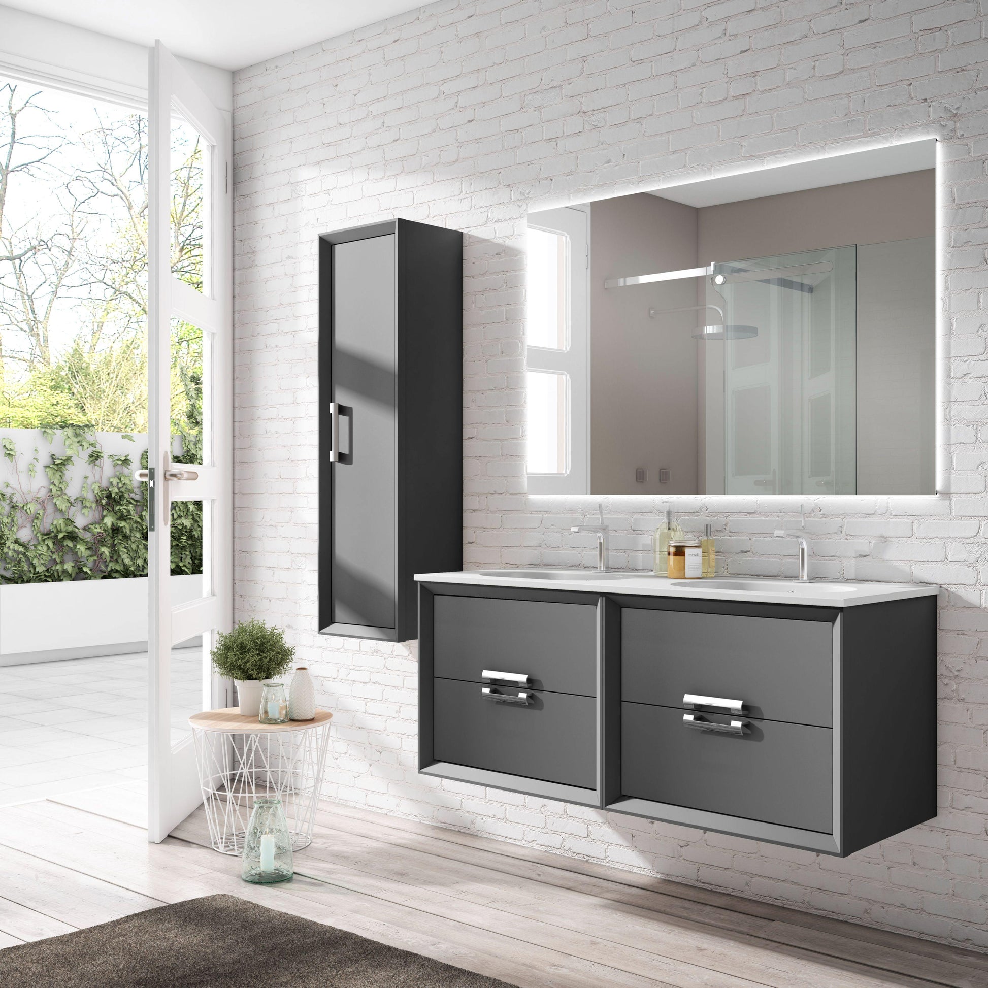 Lucena Bath 80" Décor Tirador Double Vanities in White, Black, Gray or White and Silver. - The Bath Vanities