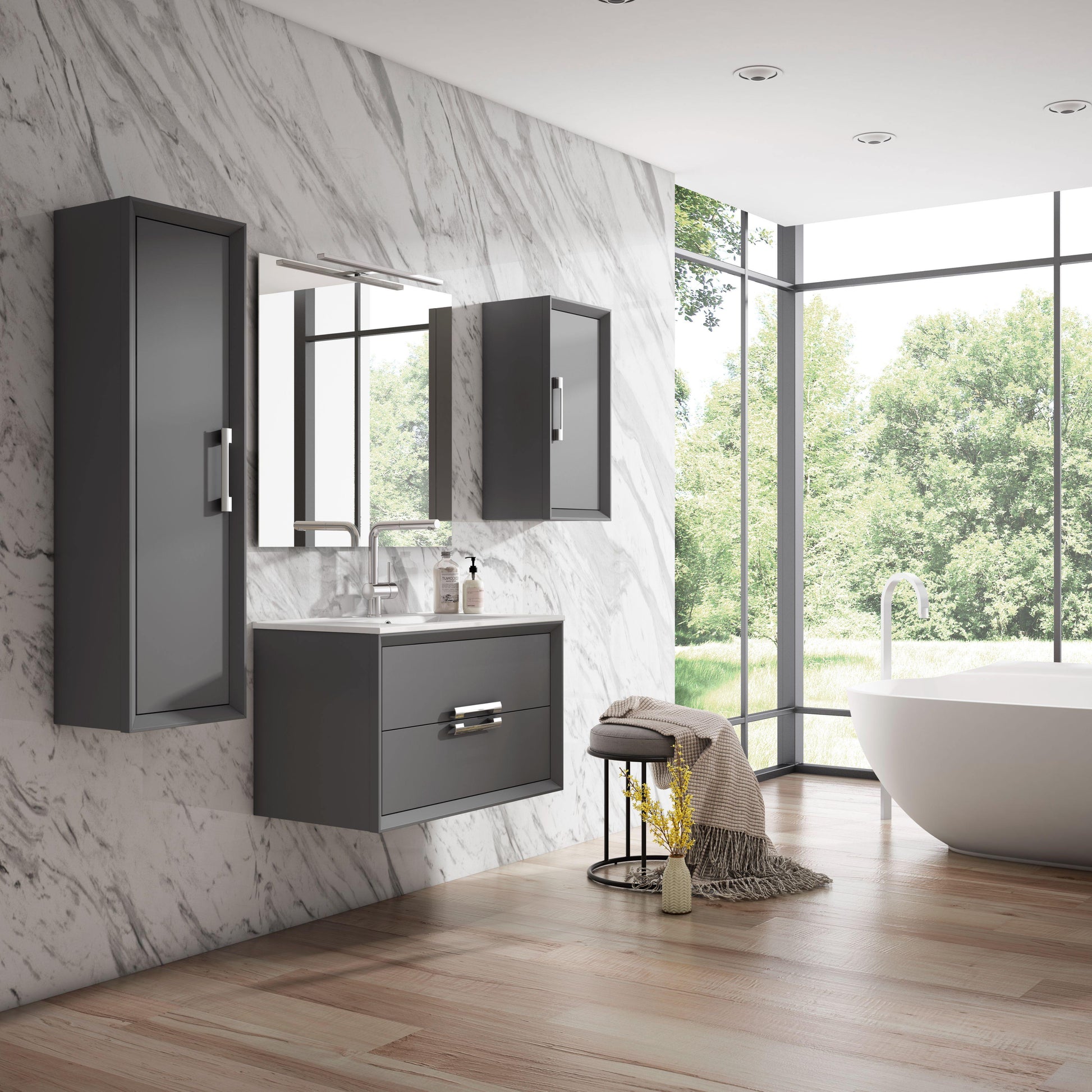 Lucena Bath 40" Décor Tirador Vanity in White, Black, Gray or White and Silver. - The Bath Vanities