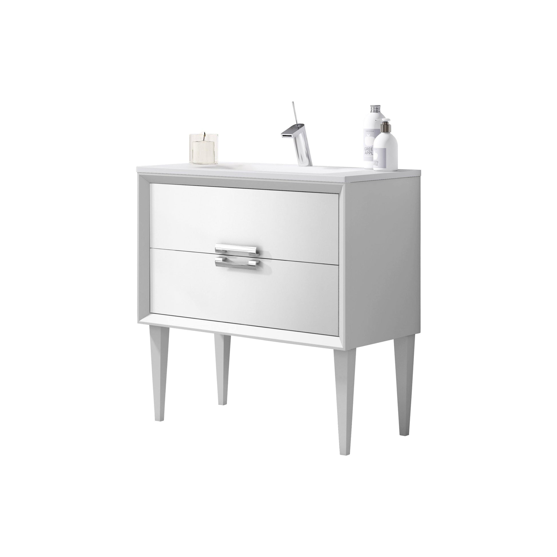 Lucena Bath 24" Décor Tirador Freestanding Vanity in White, Black, Gray or White and Silver. - The Bath Vanities