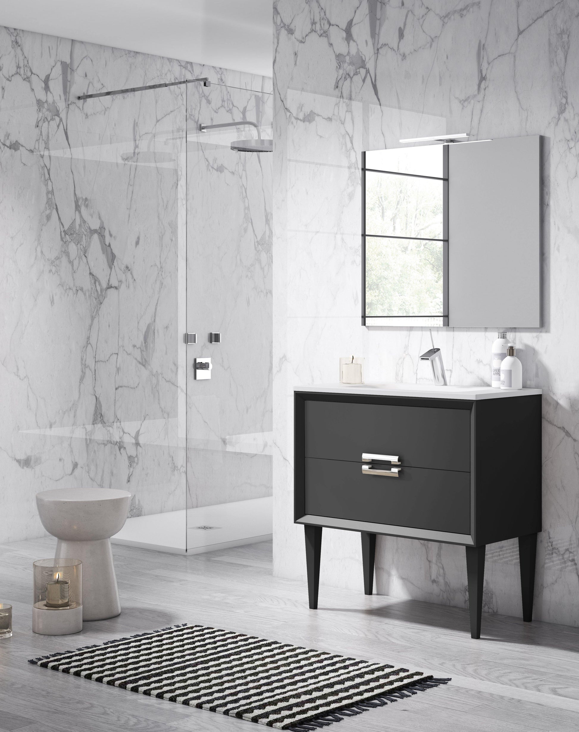 Lucena Bath 24" Décor Tirador Freestanding Vanity in White, Black, Gray or White and Silver. - The Bath Vanities