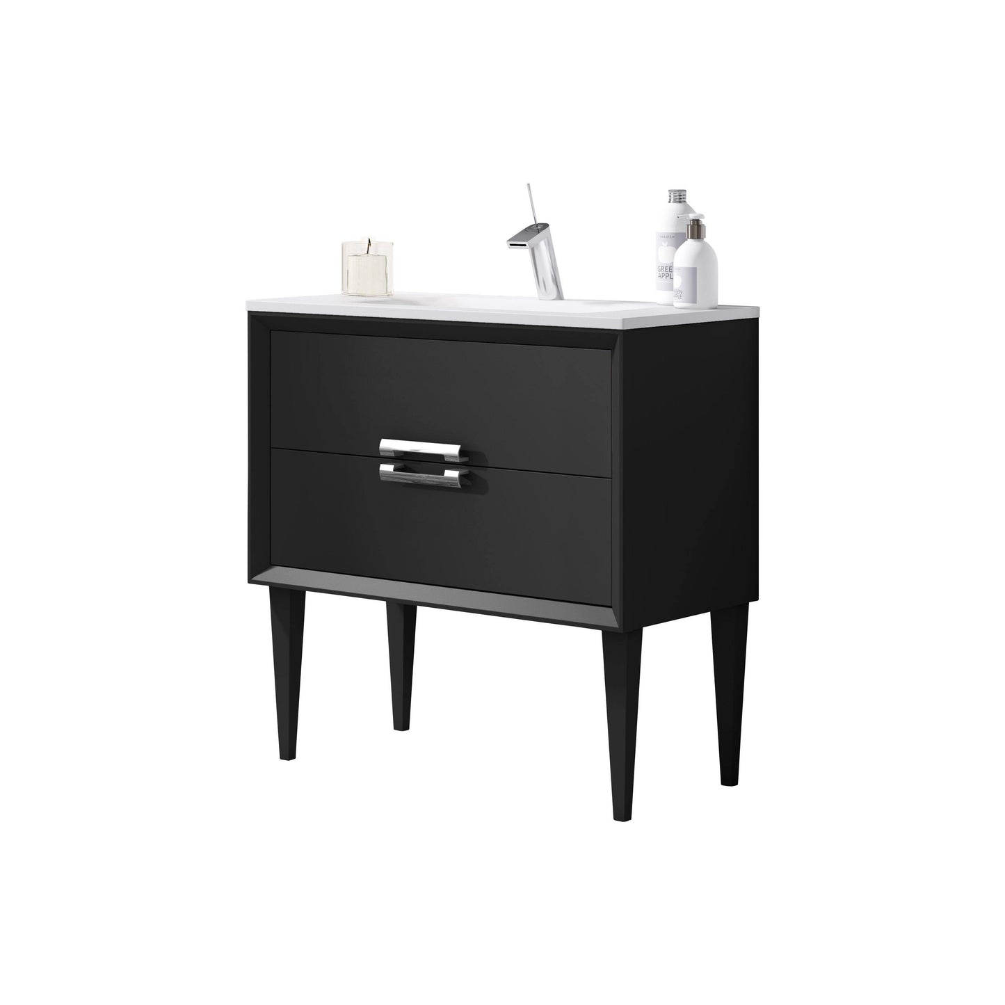 Lucena Bath 24" Décor Tirador Freestanding Vanity in White, Black, Gray or White and Silver. - The Bath Vanities