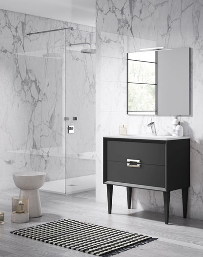 Lucena Bath 32" Décor Tirador Freestanding Vanity in White, Black, Gray or White and Silver. - The Bath Vanities