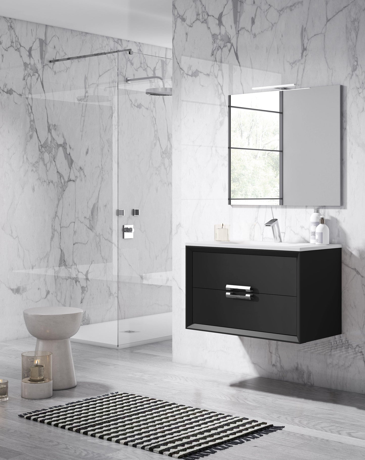 Lucena Bath 32" Décor Tirador Vanity in White, Black, Gray or White and Silver. - The Bath Vanities