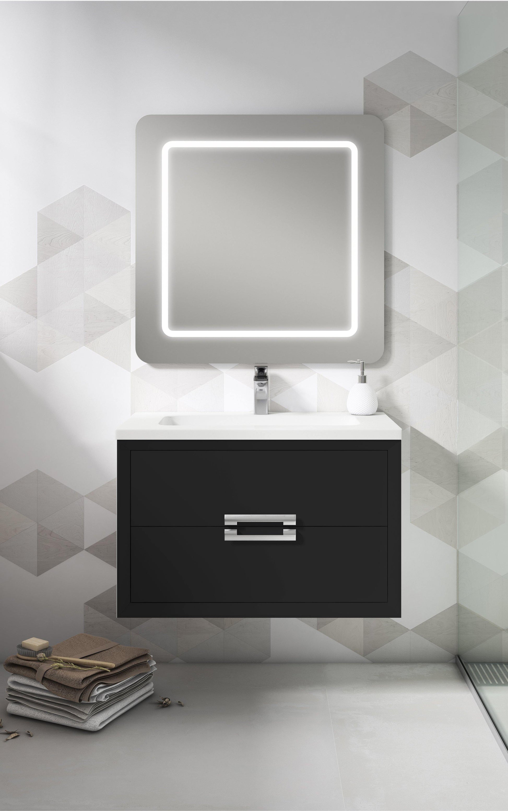 Lucena Bath 32" Décor Tirador Vanity in White, Black, Gray or White and Silver. - The Bath Vanities