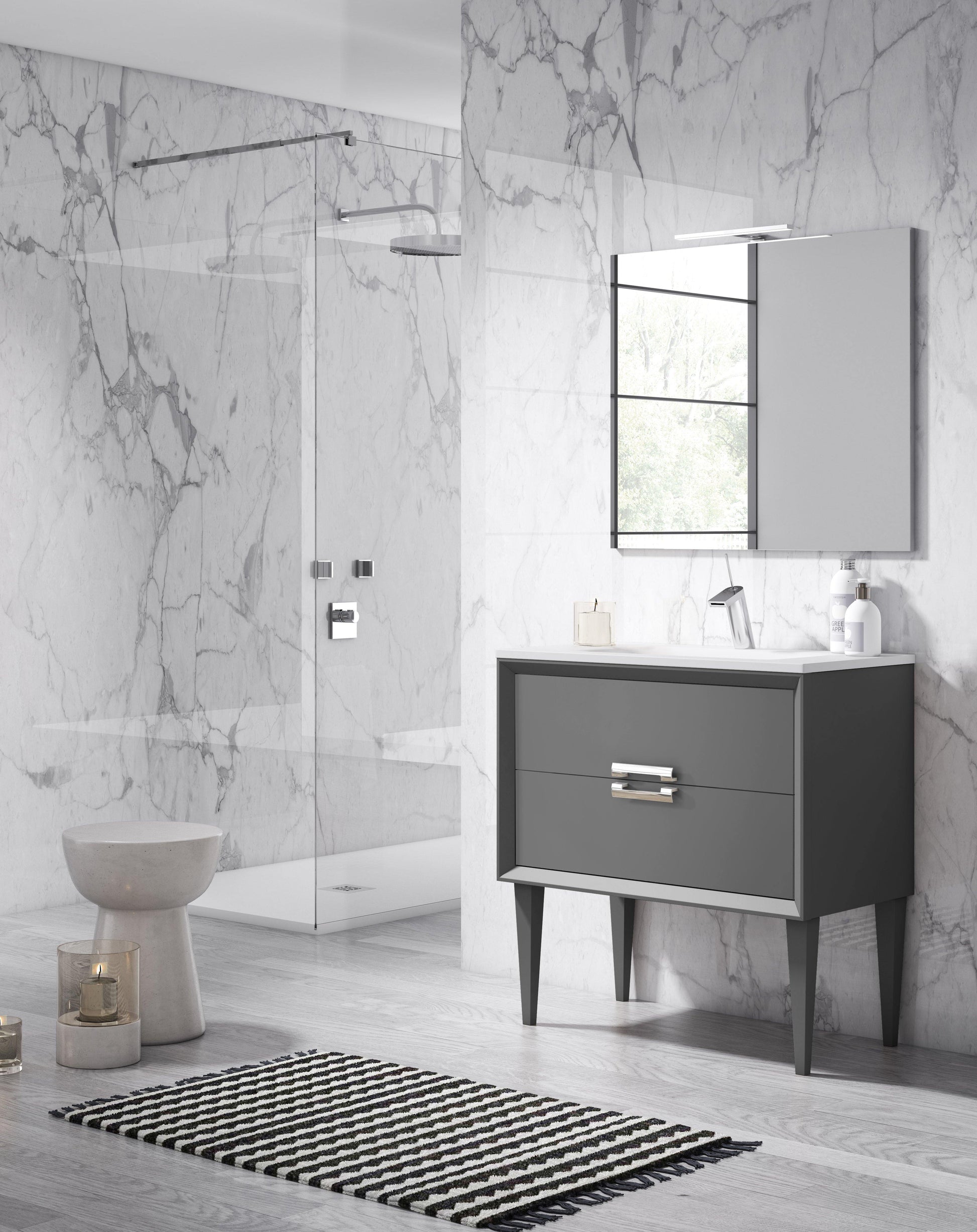 Lucena Bath 24" Décor Tirador Freestanding Vanity in White, Black, Gray or White and Silver. - The Bath Vanities