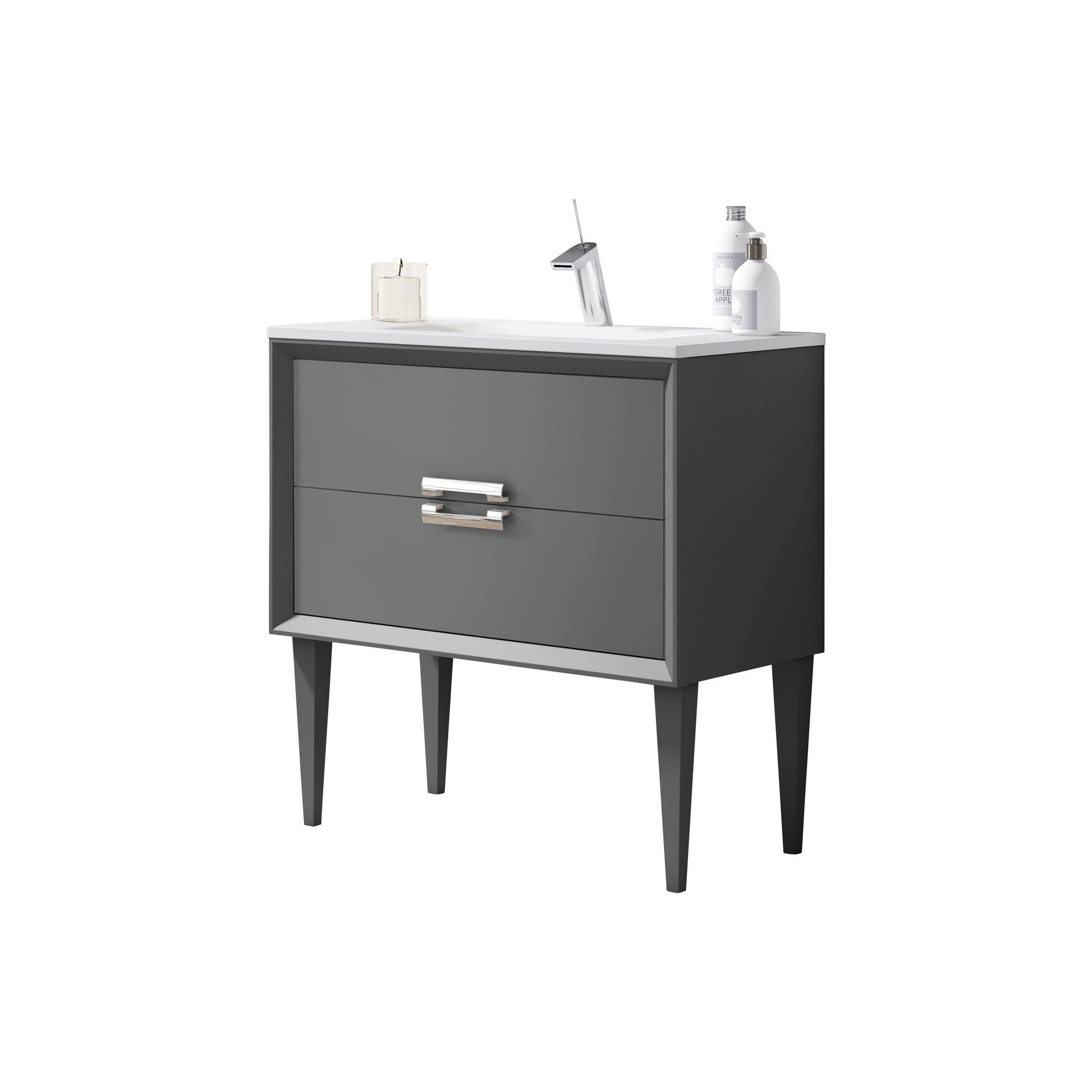 Lucena Bath 32" Décor Tirador Freestanding Vanity in White, Black, Gray or White and Silver. - The Bath Vanities