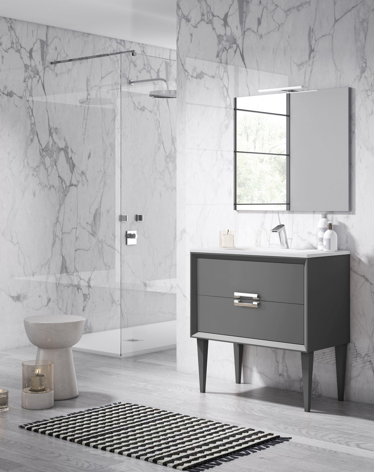 Lucena Bath 32" Décor Tirador Freestanding Vanity in White, Black, Gray or White and Silver. - The Bath Vanities