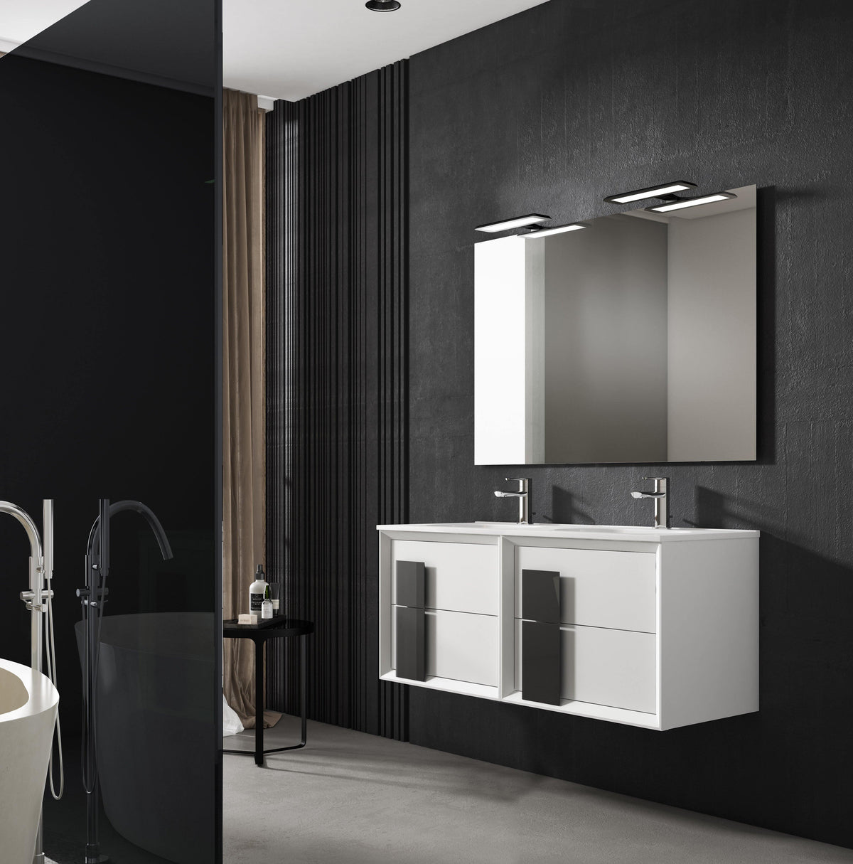Lucena Bath 48" Décor Cristal Vanity in White, Black, Grey, White and Black or White and Grey - The Bath Vanities