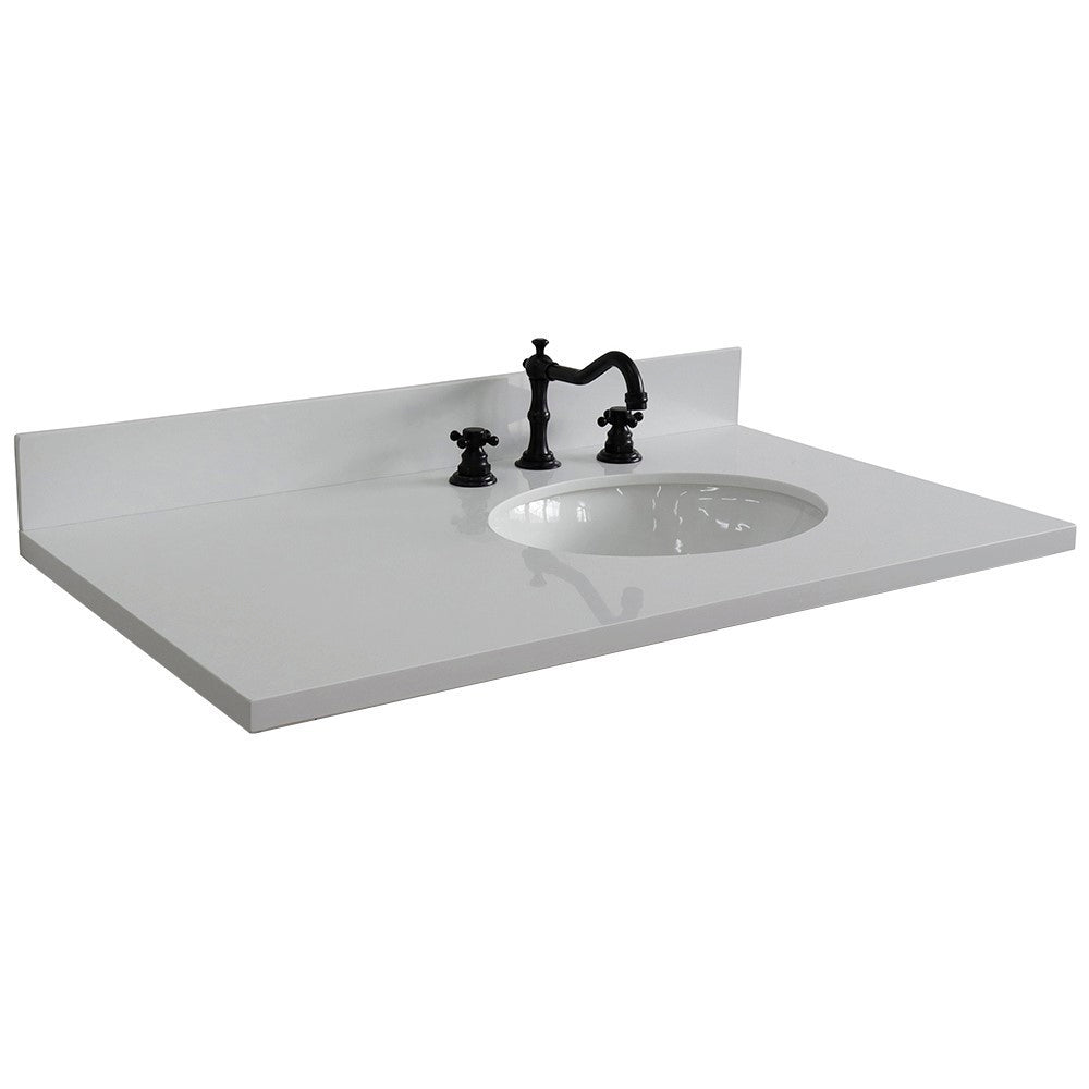 Bellterra 37" White quartz countertop and single oval right sink 430001-37R-WEO