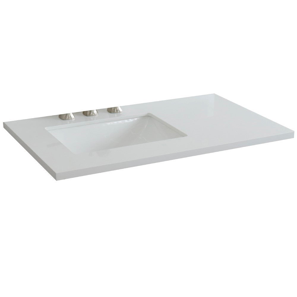 Bellaterra 37" White quartz Countertop and single Rectangle left sink 430002-37L-WER