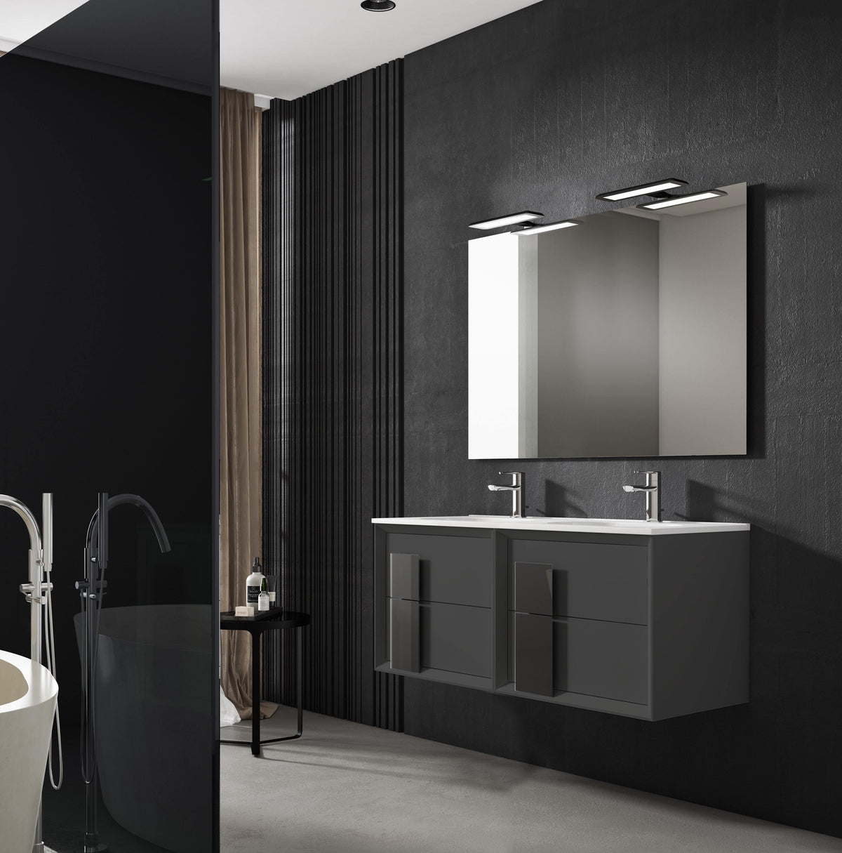 Lucena Bath 48" Décor Cristal Vanity in White, Black, Grey, White and Black or White and Grey - The Bath Vanities