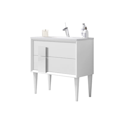 Lucena Bath 24" Décor Cristal Freestanding Vanity in White and white glass handle, Black and black glass handle, Grey and grey glass handle, Grey and Black Glass Handle, White and black glass handle or White and grey glass handle - The Bath Vanities