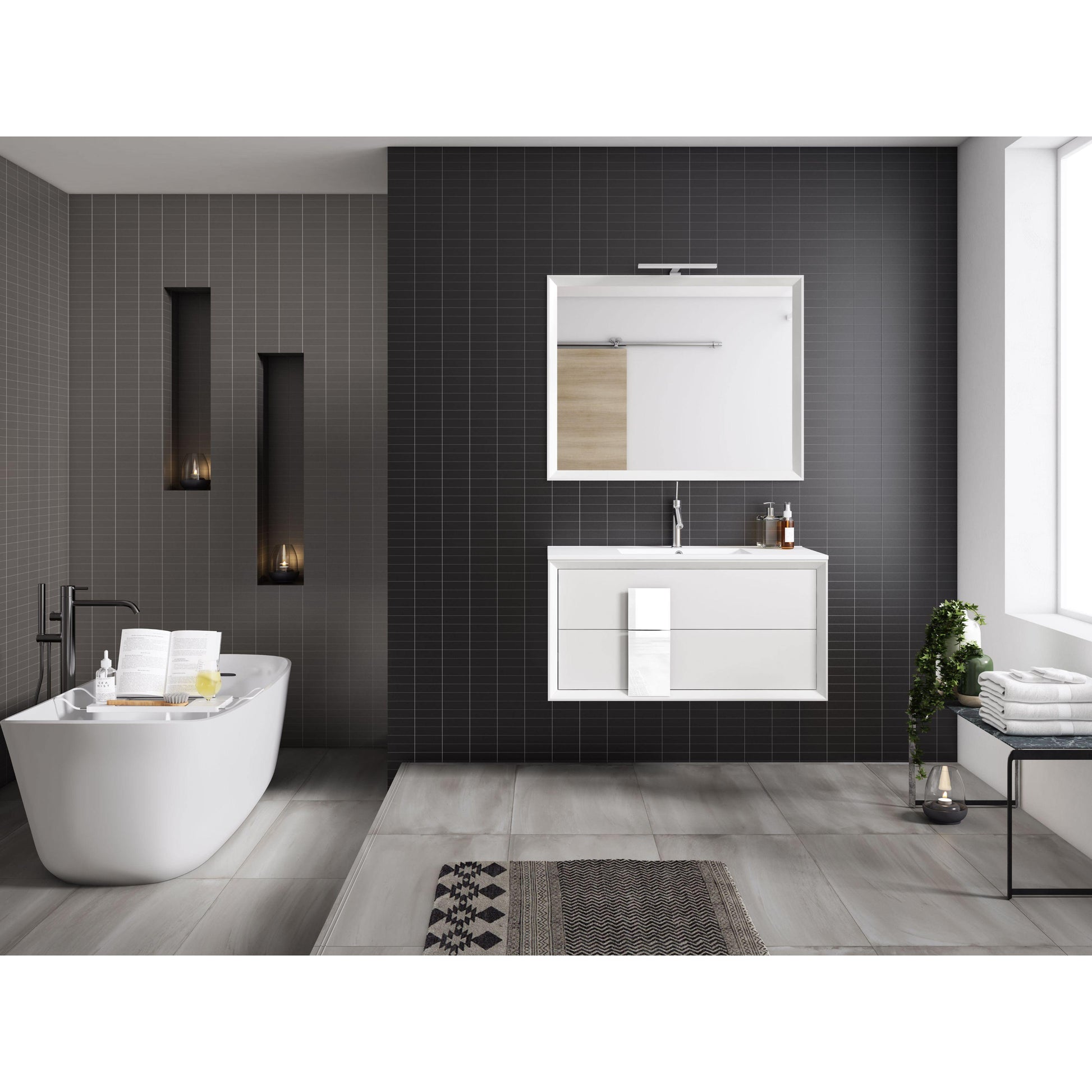 Lucena Bath 32" Décor Cristal Vanity in White, Black, Grey, White and Black, White and Grey or Black and Grey - The Bath Vanities