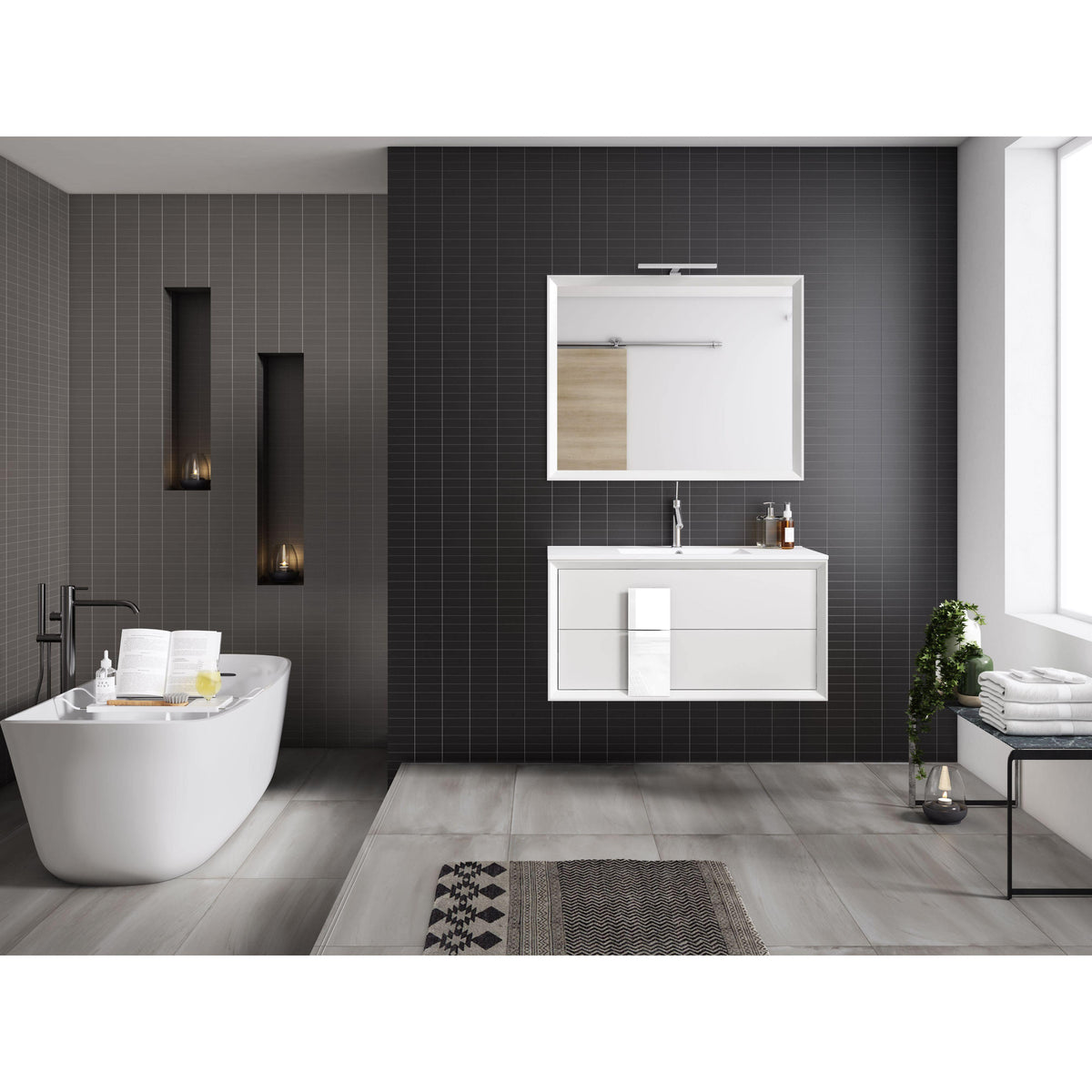 Lucena Bath 48" Décor Cristal Vanity in White, Black, Grey, White and Black or White and Grey - The Bath Vanities