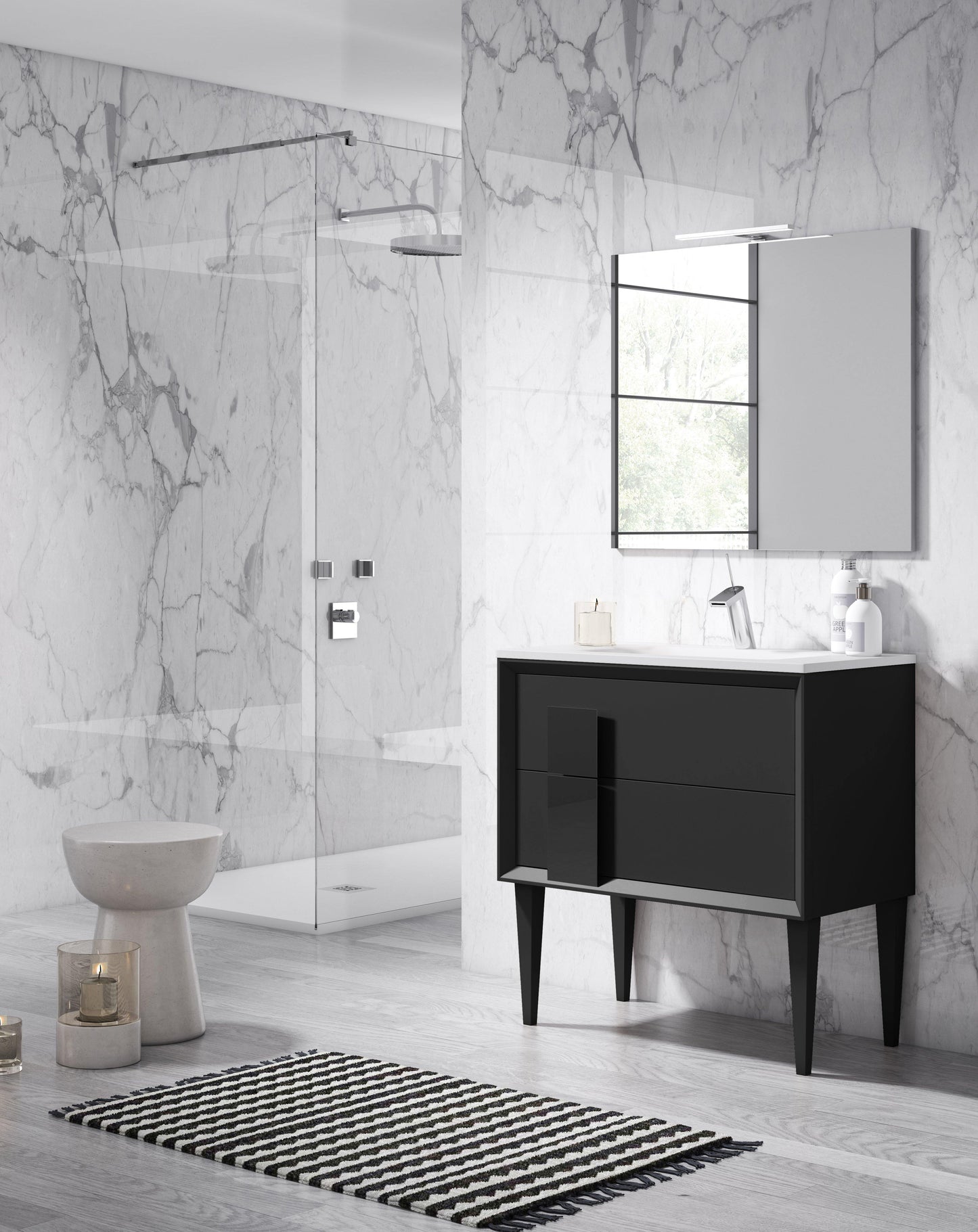 Lucena Bath 24" Décor Cristal Freestanding Vanity in White and white glass handle, Black and black glass handle, Grey and grey glass handle, Grey and Black Glass Handle, White and black glass handle or White and grey glass handle - The Bath Vanities